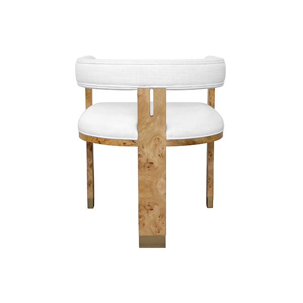 Ezra White Linen/Gold & Burl Wood Chair