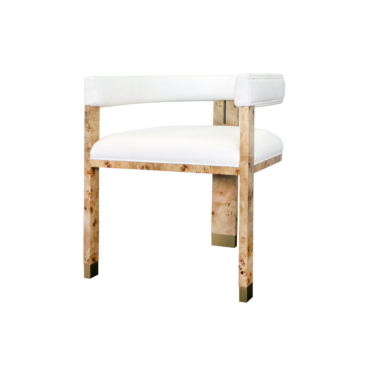 Ezra White Linen/Gold & Burl Wood Chair