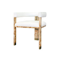 Ezra White Linen/Gold & Burl Wood Chair