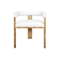 Ezra White Linen/Gold & Burl Wood Chair