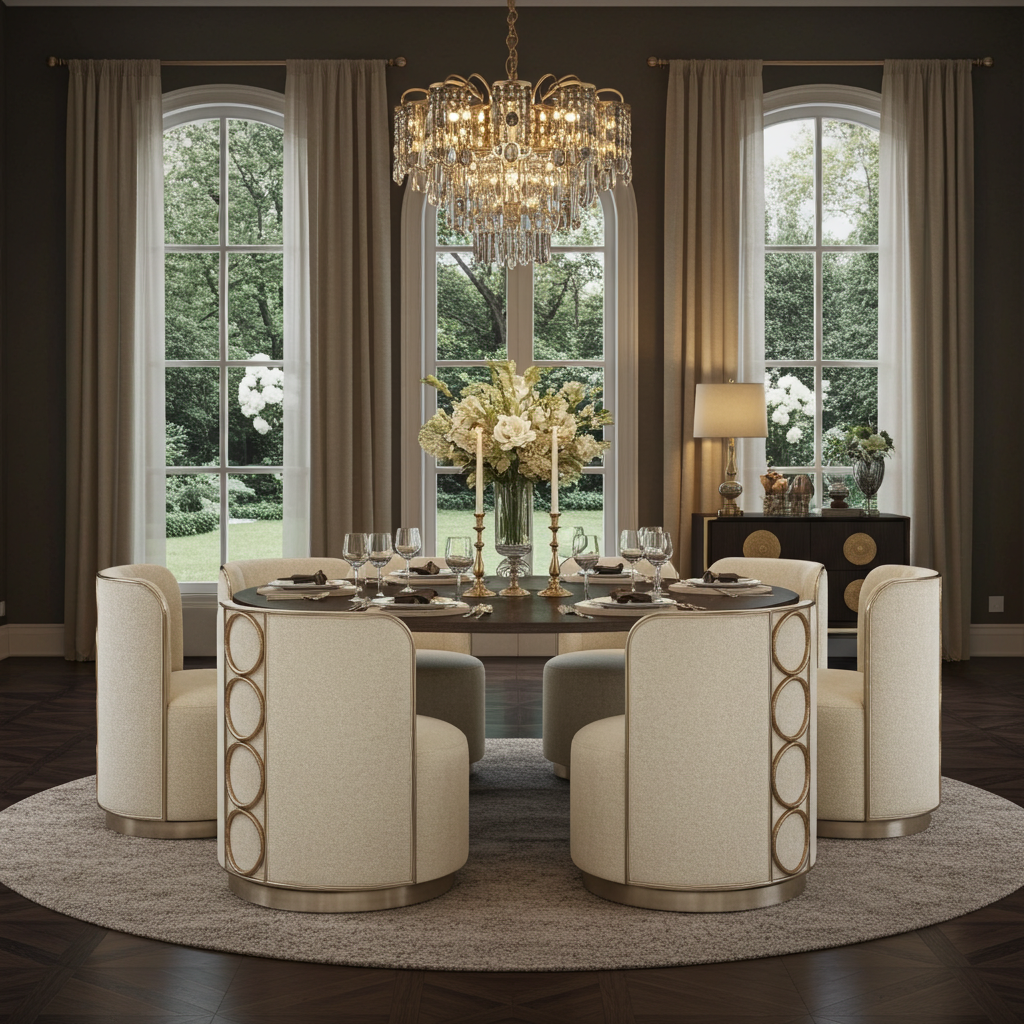 Rhumba Neutral Fabric & Burnished Silver Swivel Accent/Dining Chair