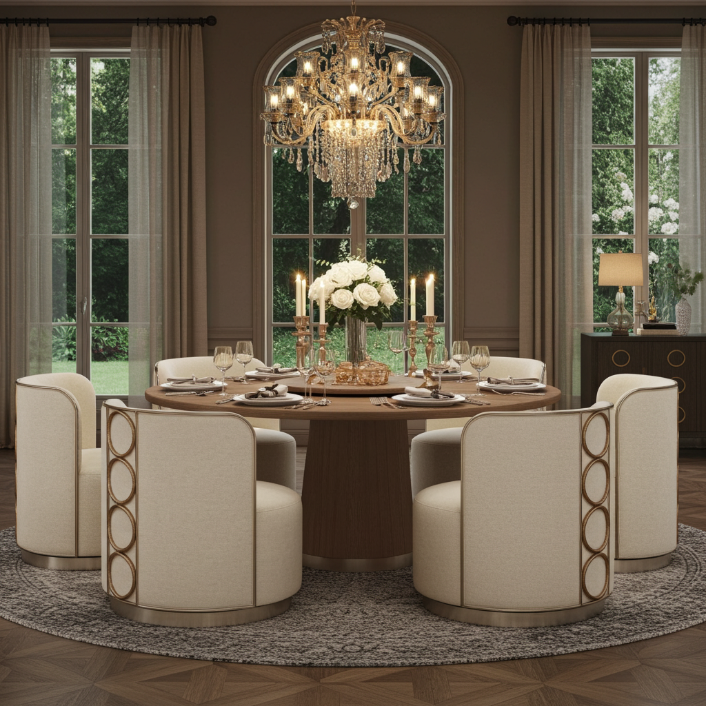 Rhumba Neutral Fabric & Burnished Silver Swivel Accent/Dining Chair