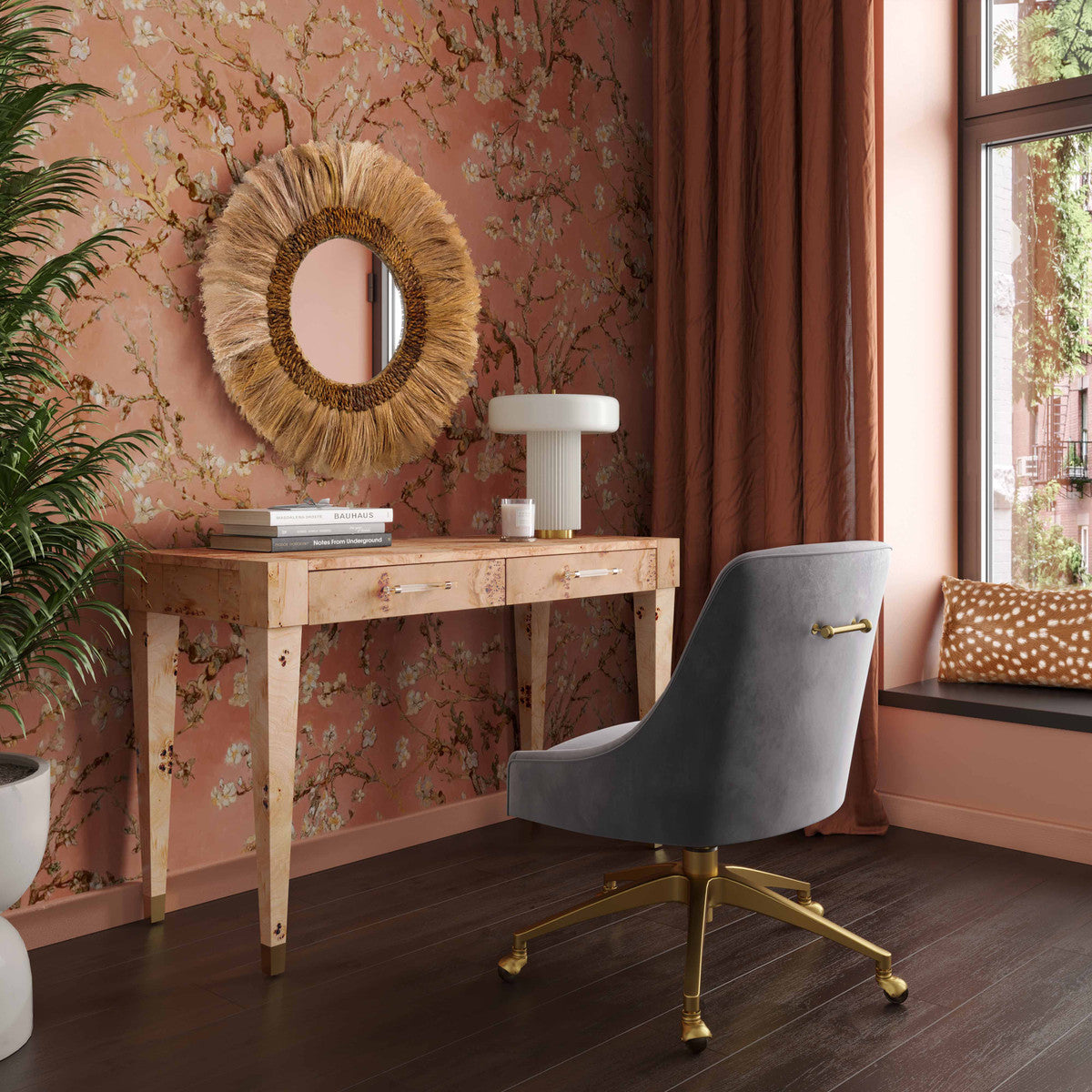 Blythe Natural Burl Rectangular Desk- Luxury Living Collection