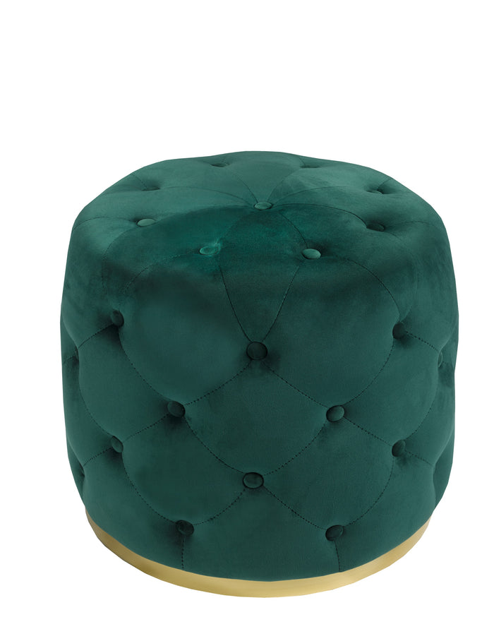 Karter Green Suede Fabric with Stainless Steel Gold Base Button Tufted Ottoman