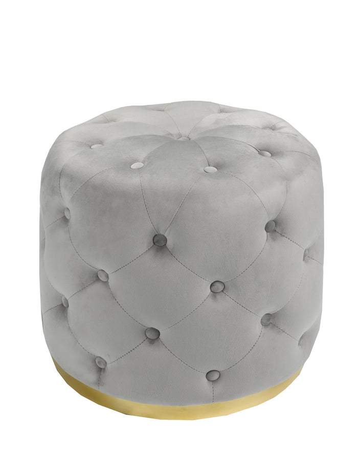 Karter Light Grey Suede Fabric with Stainless Steel Gold Base Button Tufted Ottoman