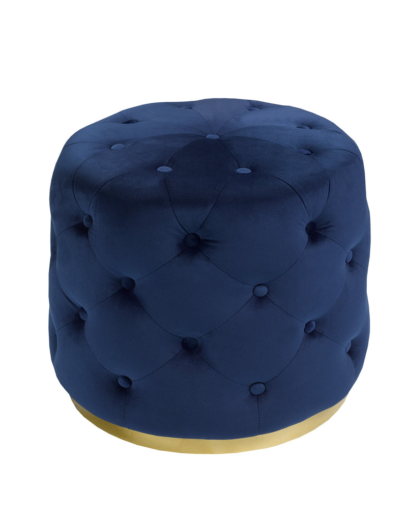 Karter Navy Suede Fabric with Stainless Steel Gold Base Button Tufted Ottoman