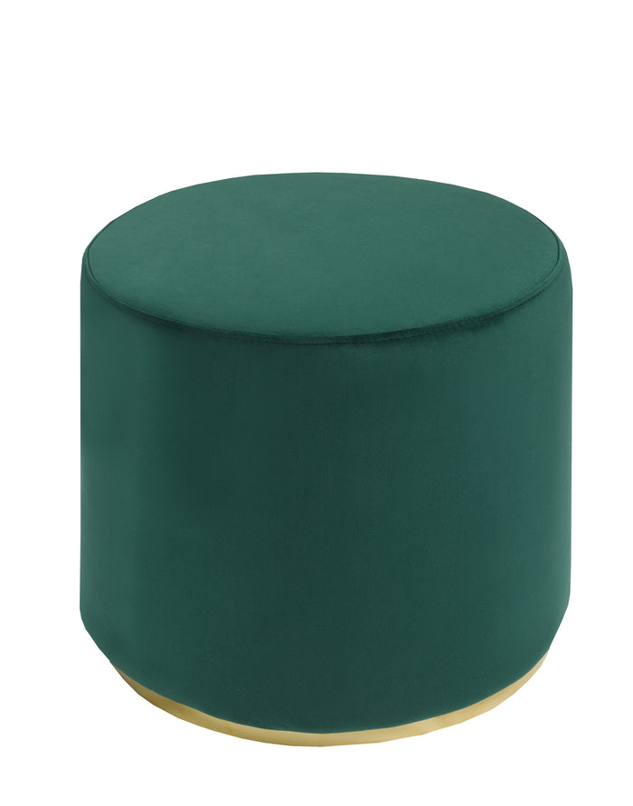 Karter Green Suede Fabric with Stainless Steel Gold Base Ottoman