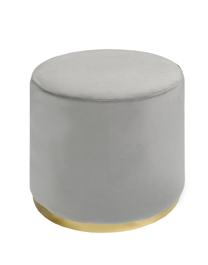 Karter Light Grey Suede Fabric with Stainless Steel Gold Base Ottoman