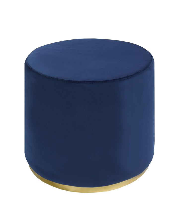 Karter Navy Suede Fabric with Stainless Steel Gold Base Ottoman