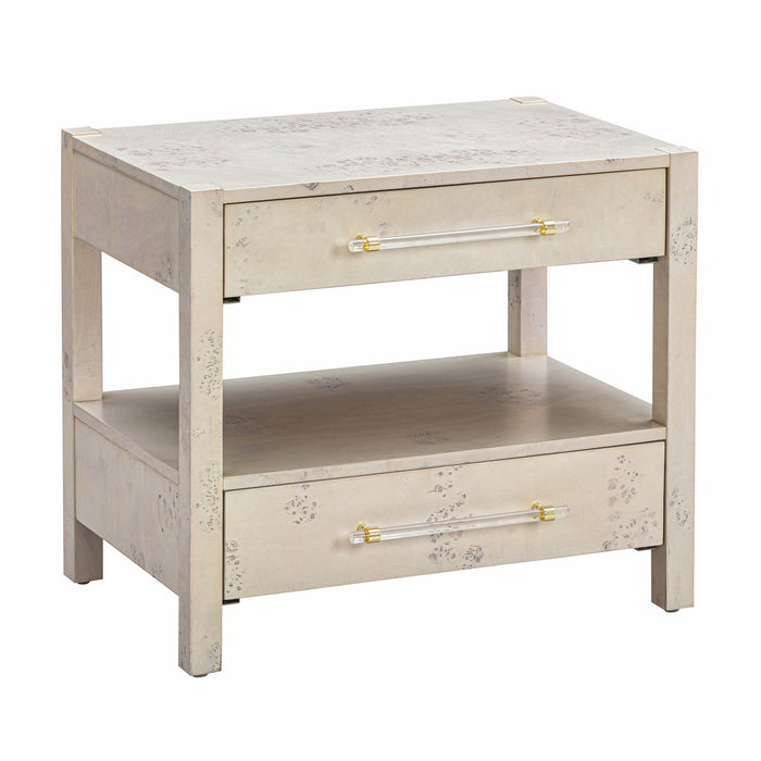Blythe White Burl Nightstand - Luxury Living Collection