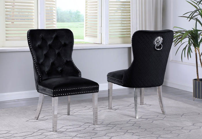 Carolyn Black Velvet with Chrome Legs & Lion Back Handle Dining Chairs (Set of 2)