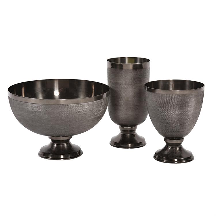Textured Black and Silver Metal Vase Set