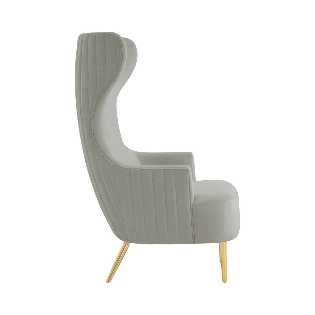 Versailles Grey Velvet Channel Tufted Wingback Chair - Luxury Living Collection