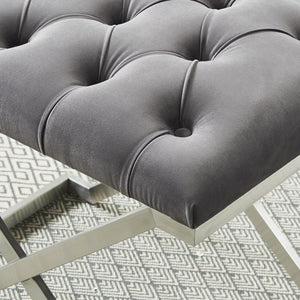 Minto Grey Velvet and Silver Bench