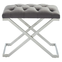 Minto Grey Velvet and Silver Bench