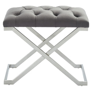 Minto Grey Velvet and Silver Bench