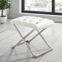 Minto Ivory Velvet and Silver Bench