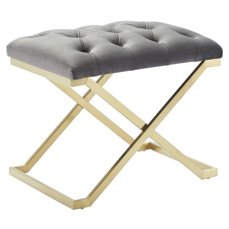Minto Grey Velvet and Gold Bench