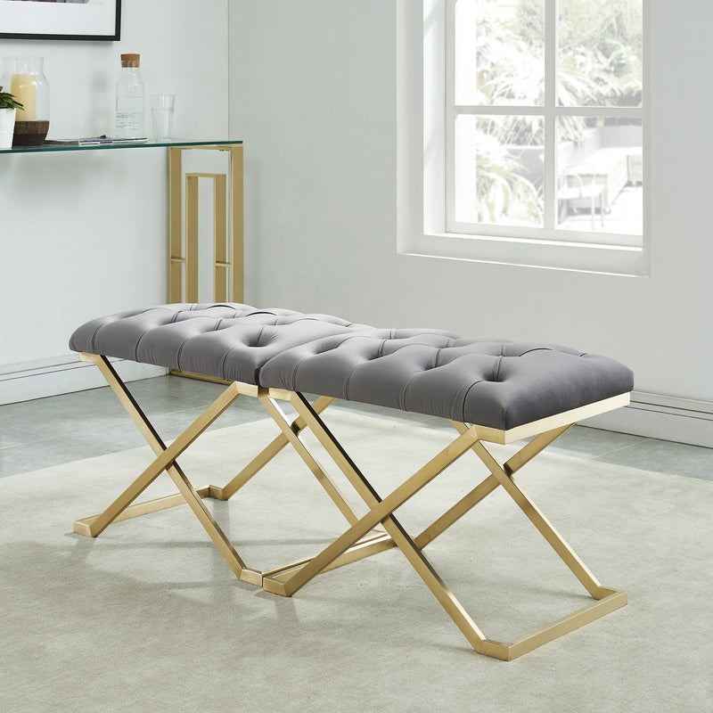 Minto Grey Velvet and Gold Bench