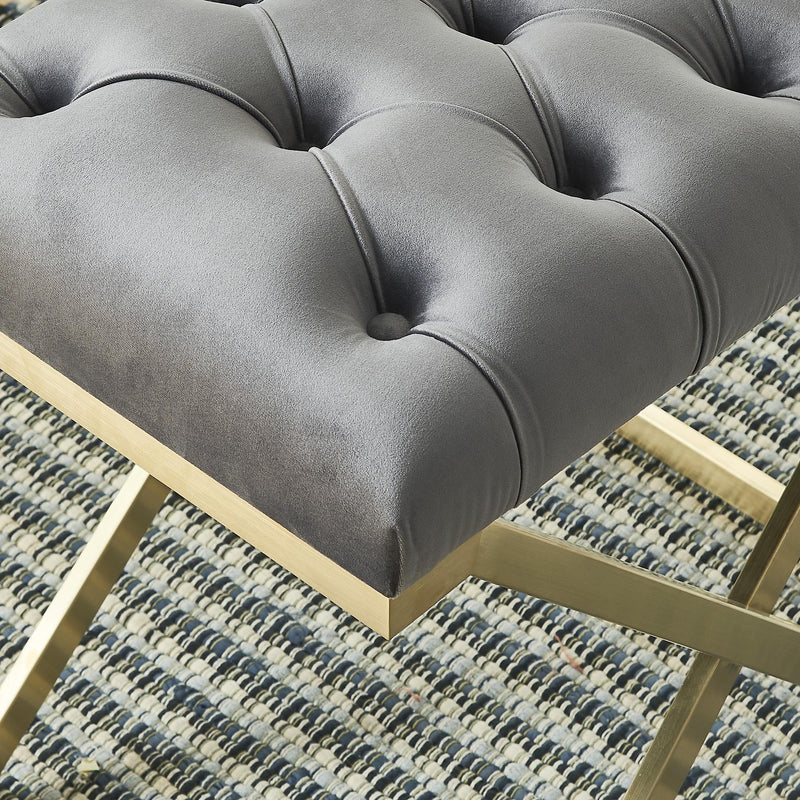 Minto Grey Velvet and Gold Bench