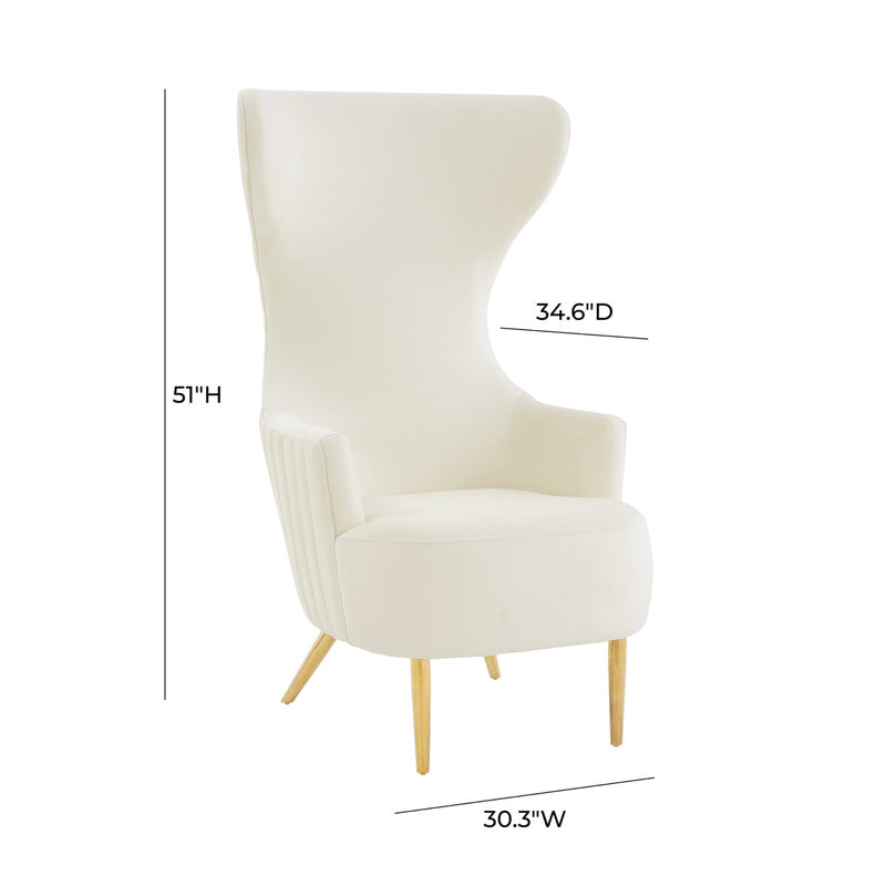 Versailles Cream Velvet Channel Tufted Wingback Chair Luxury