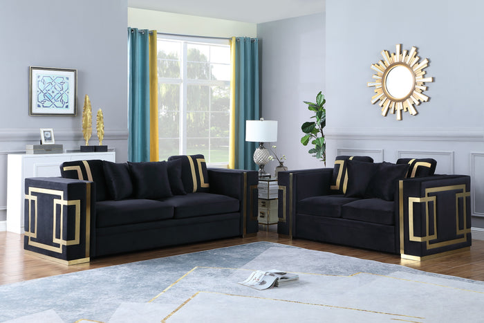 Aislinn Black Suede Fabric Sofa Set