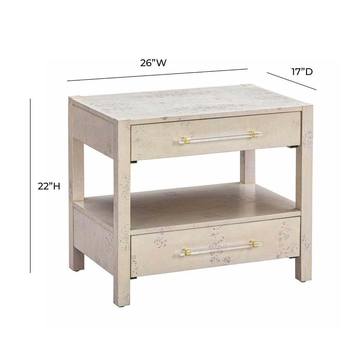 Blythe White Burl Nightstand - Luxury Living Collection
