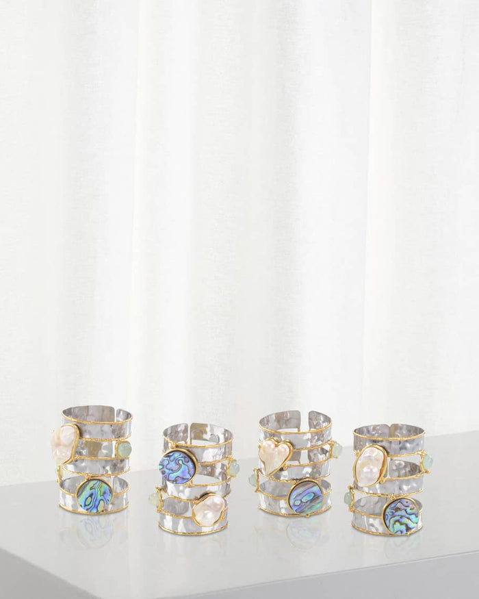 Kiara Abalone and Pearl Napkin Rings (Set of Four) - Luxury Living Collection