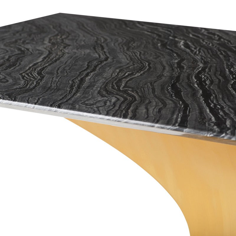 Aphrodite Black Wood Vein Marble Top with Brushed Gold Dining Table
