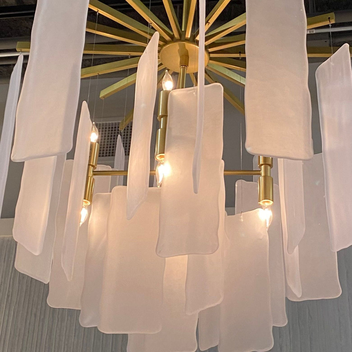 Tulsa Antique Brass and Frosted Glass Chandelier