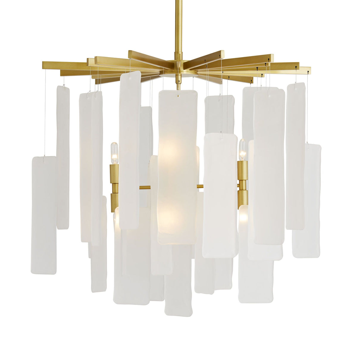 Tulsa Antique Brass and Frosted Glass Chandelier