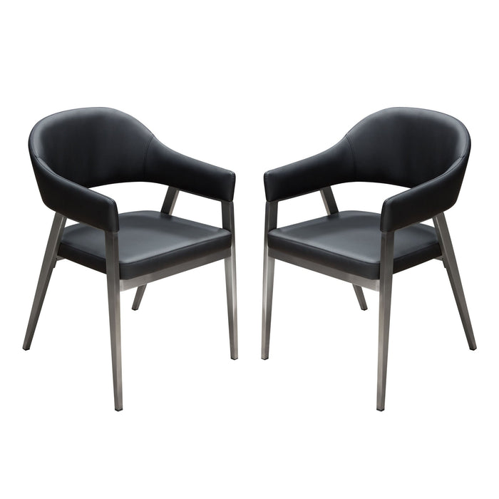 Asta Black Leatherette with Brushed Stainless Dining Chairs (Set of Two) - Luxury Living Collection