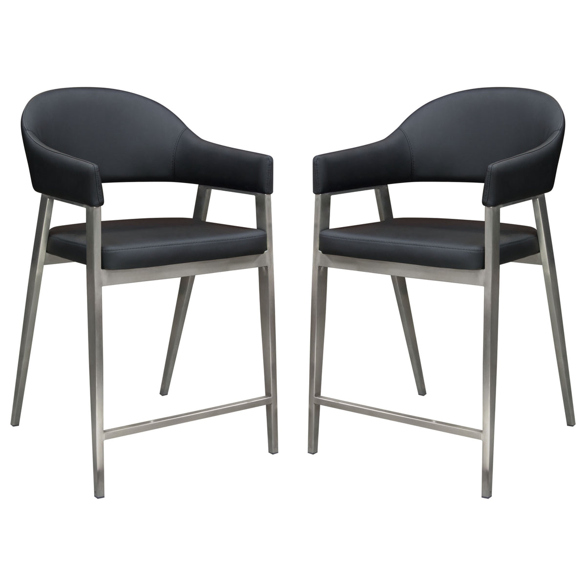 Asta Black Leatherette with Brushed Stainless Counter Chairs (Set of Two) - Luxury Living Collection