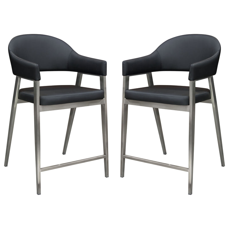 Asta Black Leatherette with Brushed Stainless Counter Chairs (Set of Two) - Luxury Living Collection