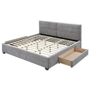 Annalise Light Grey Fabric Platform Bed with Drawers