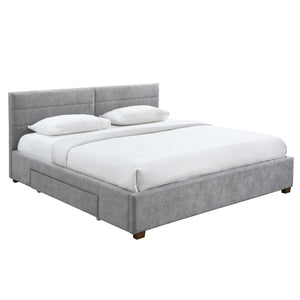 Annalise Light Grey Fabric Platform Bed with Drawers