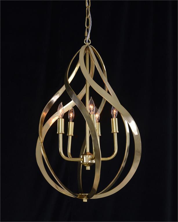 Tayla Ribbons of Brass Swirls Five-Light Pendant - Luxury Living Collection