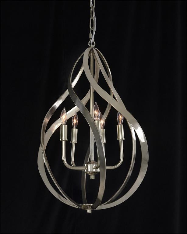 Tayla Ribbons of Nickel Swirls Five-Light Pendant - Luxury Living Collection