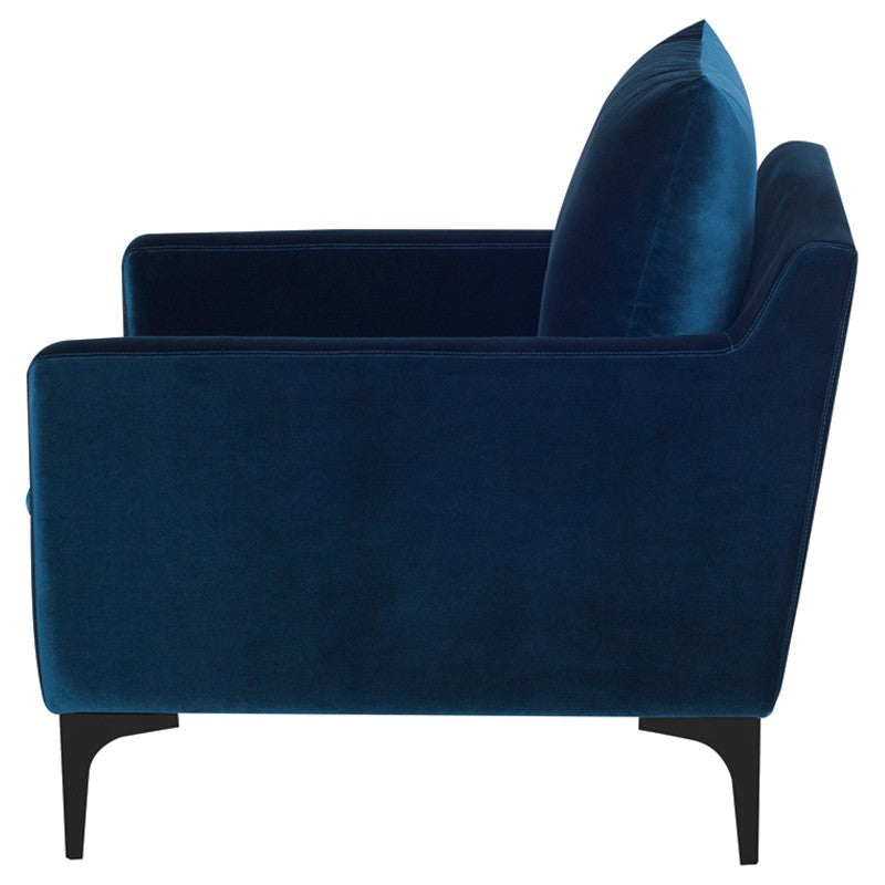 Soren Midnight Blue Velour with Matte Black Occasional Chair
