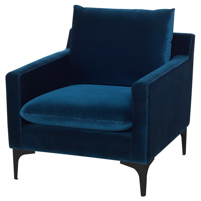 Soren Midnight Blue Velour with Matte Black Occasional Chair