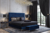 Arzu Navy Textured Velvet Bench - Luxury Living Collection