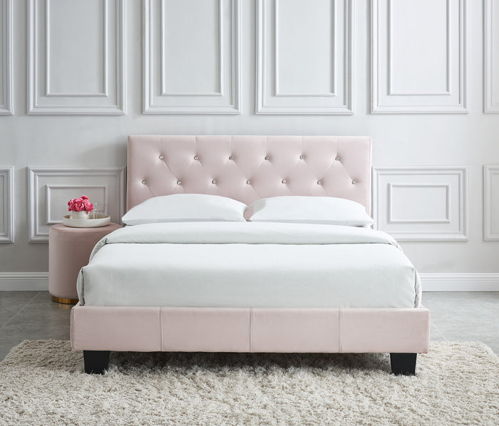 Ainsley Blush Pink Velvet Platform Bed
