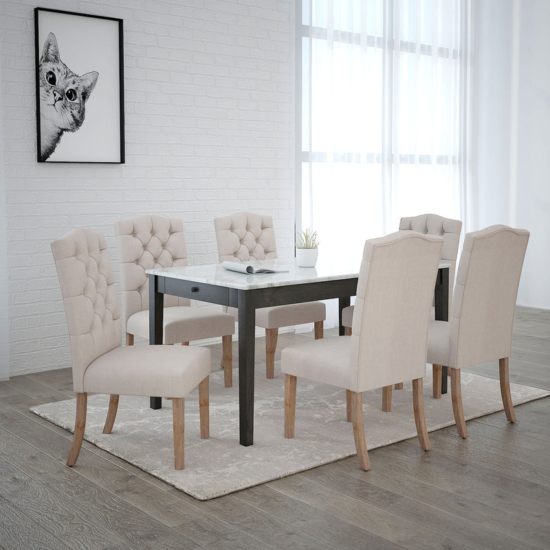 Alondra Faux Marble and Black Metal 7pc Dining Set