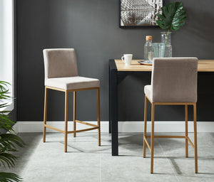 Astrid 26" Grey Velvet and Gold Legs Counter Stools (Set of 2)