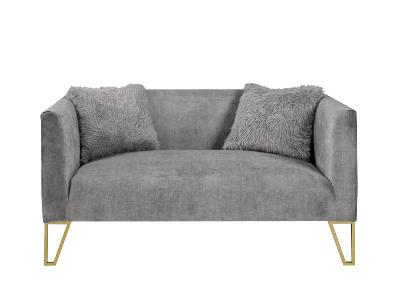 Alianna Grey Suede Fabric with Gold Stainless Steel Legs Sofa Set