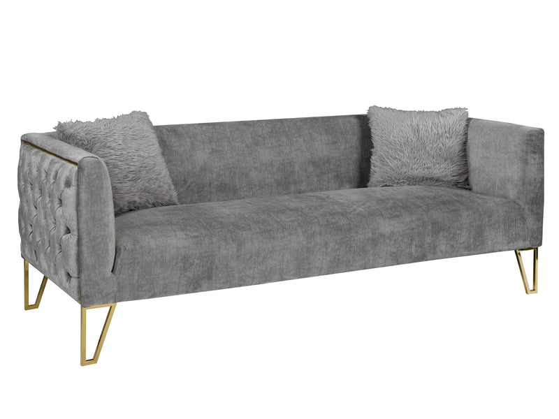 Alianna Grey Suede Fabric with Gold Stainless Steel Legs Sofa Set