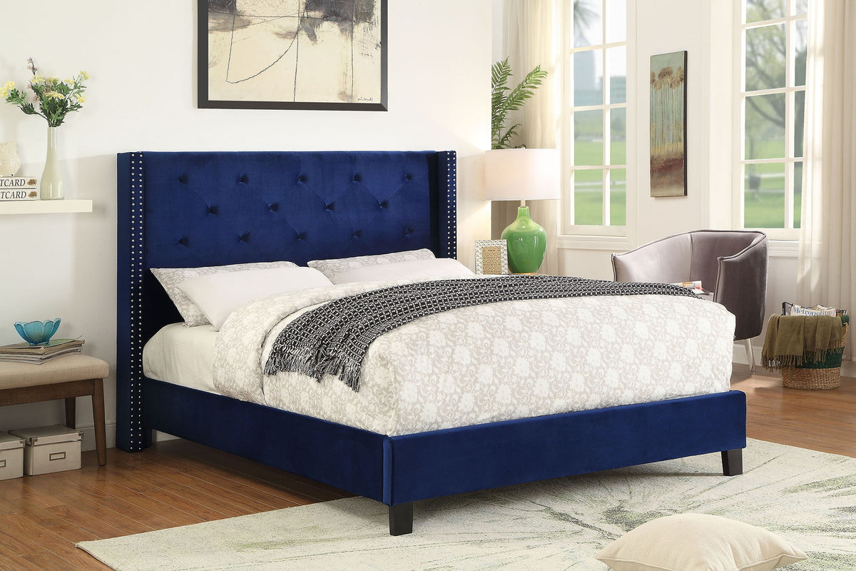 Aylin Blue Velvet Platform Bed