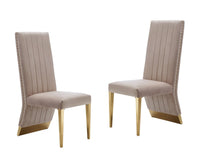 Connery Beige Velvet and Gold Dining Chair (Set of 2)