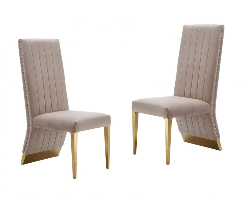 Connery Beige Velvet and Gold Dining Chair (Set of 2)