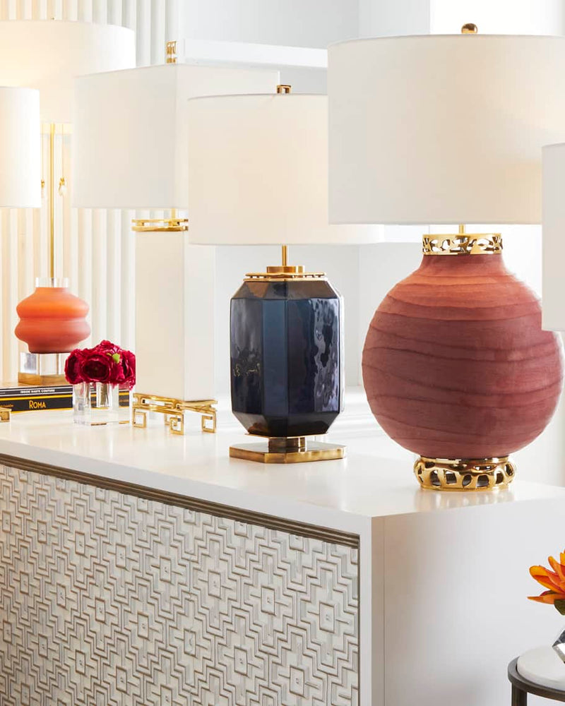 Bette Navy Blue Glass and Brass Table Lamp - Luxury Living Collection